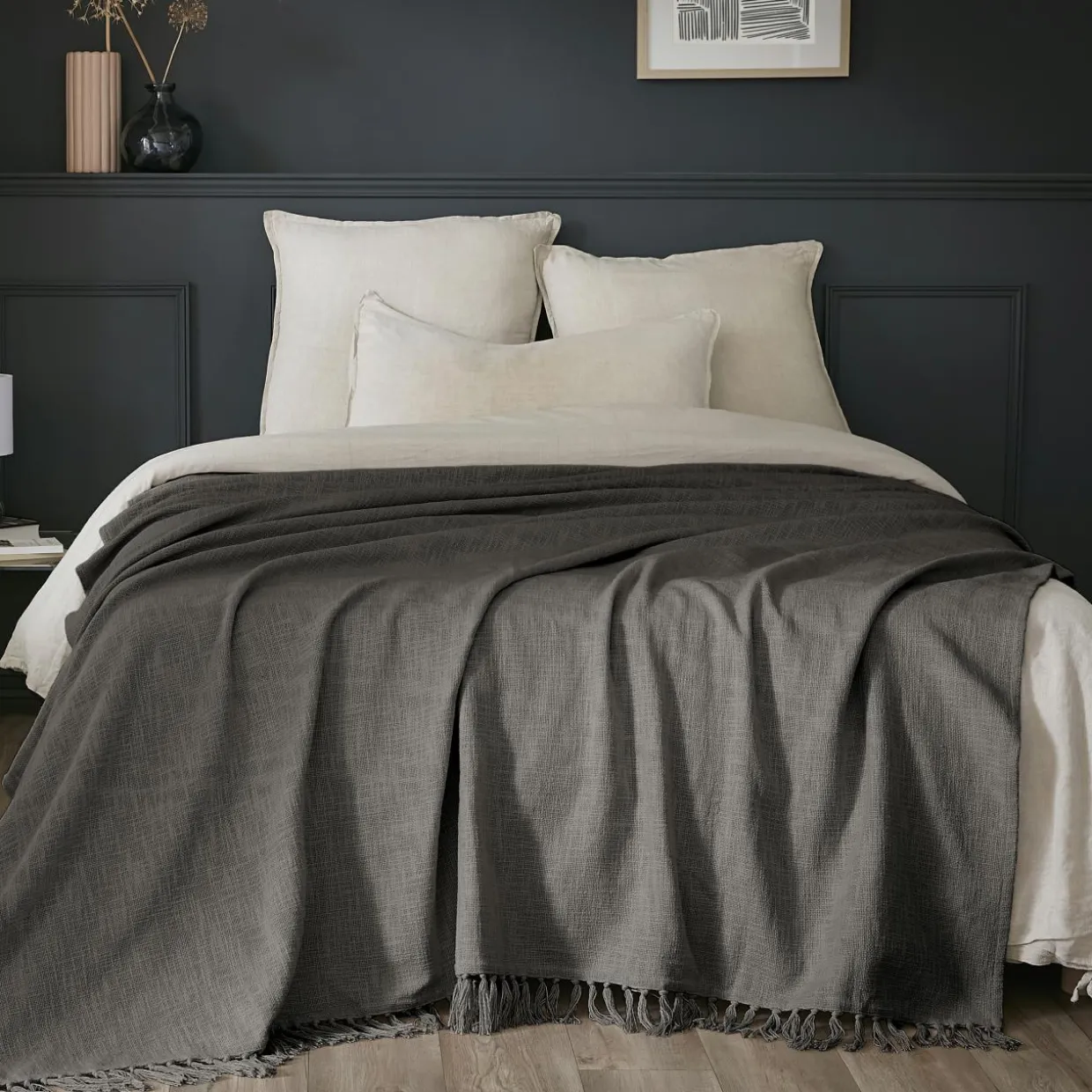 Plaid coton (180 x 220 cm) Sixtine Gris ardoise