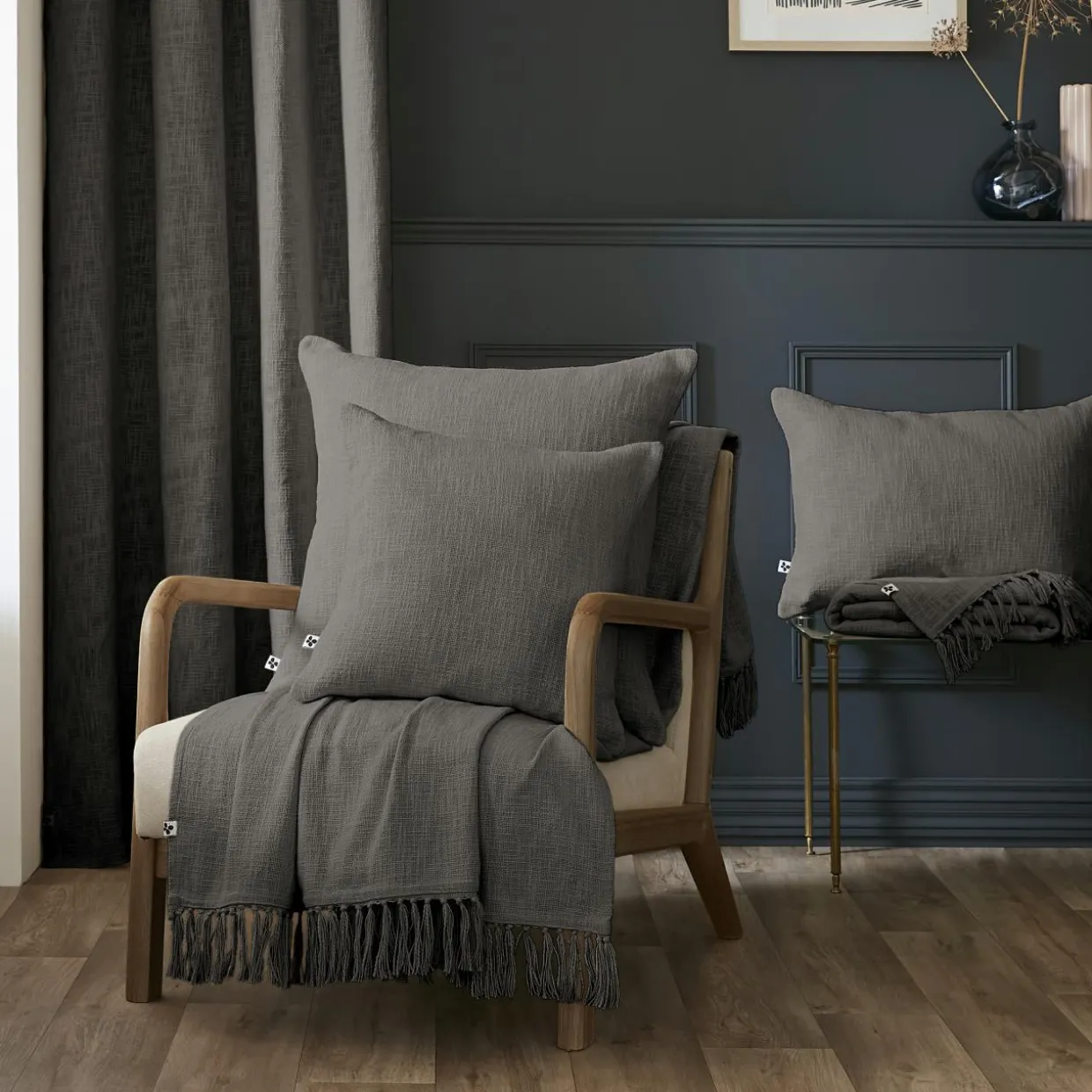 Plaid coton (130 x 160 cm) Sixtine Gris ardoise