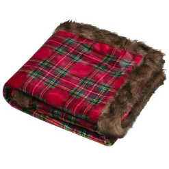 Plaid de Noël en flanelle (130 x 160 cm) Carreaux Tartan Rouge et vert