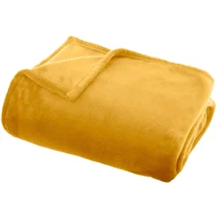 Plaid doux flanelle (130 x 180 cm) Didou Jaune moutarde