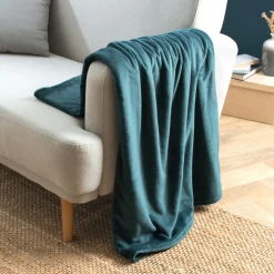 Plaid doux flanelle (125 x 150 cm) Didou Bleu canard