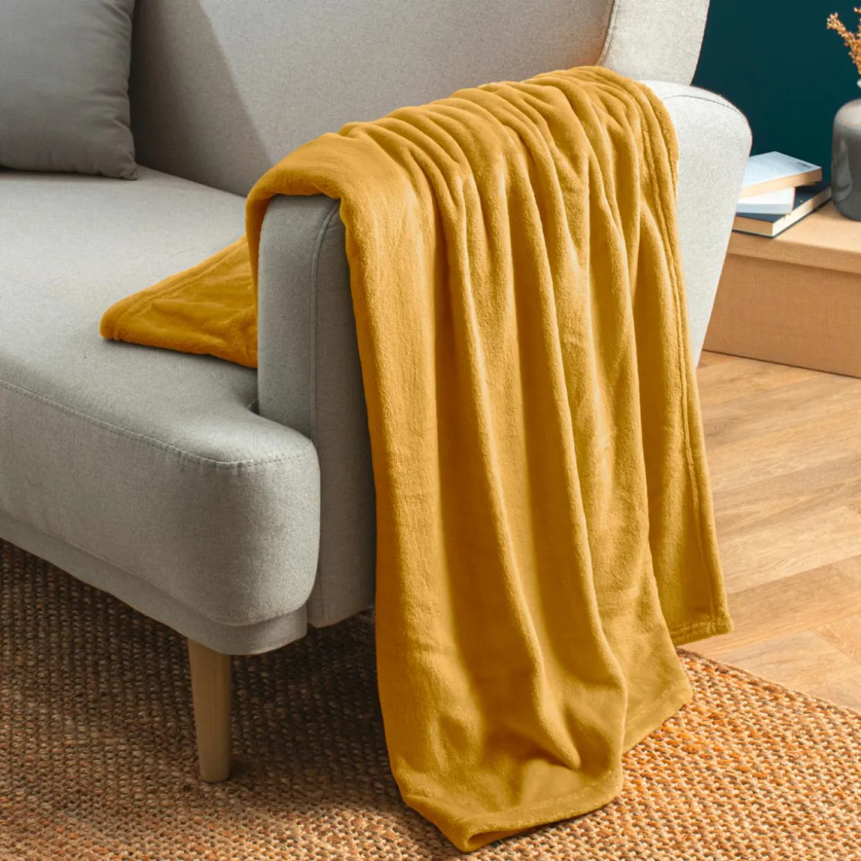 Plaid doux flanelle (125 x 150 cm) Didou Jaune moutarde