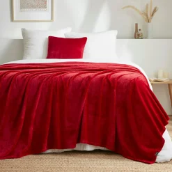 Plaid doux flanelle (220 x 240 cm) Didou Rouge