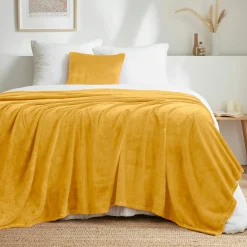 Plaid doux flanelle (180 x 230 cm) Didou Jaune moutarde