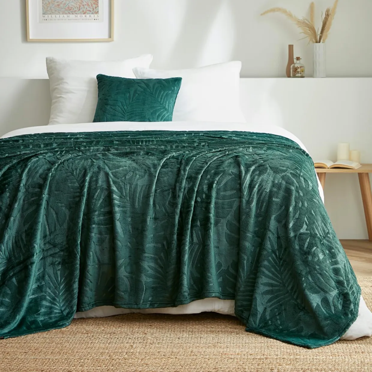 Plaid doux flanelle (220 x 240 cm) Flore Vert