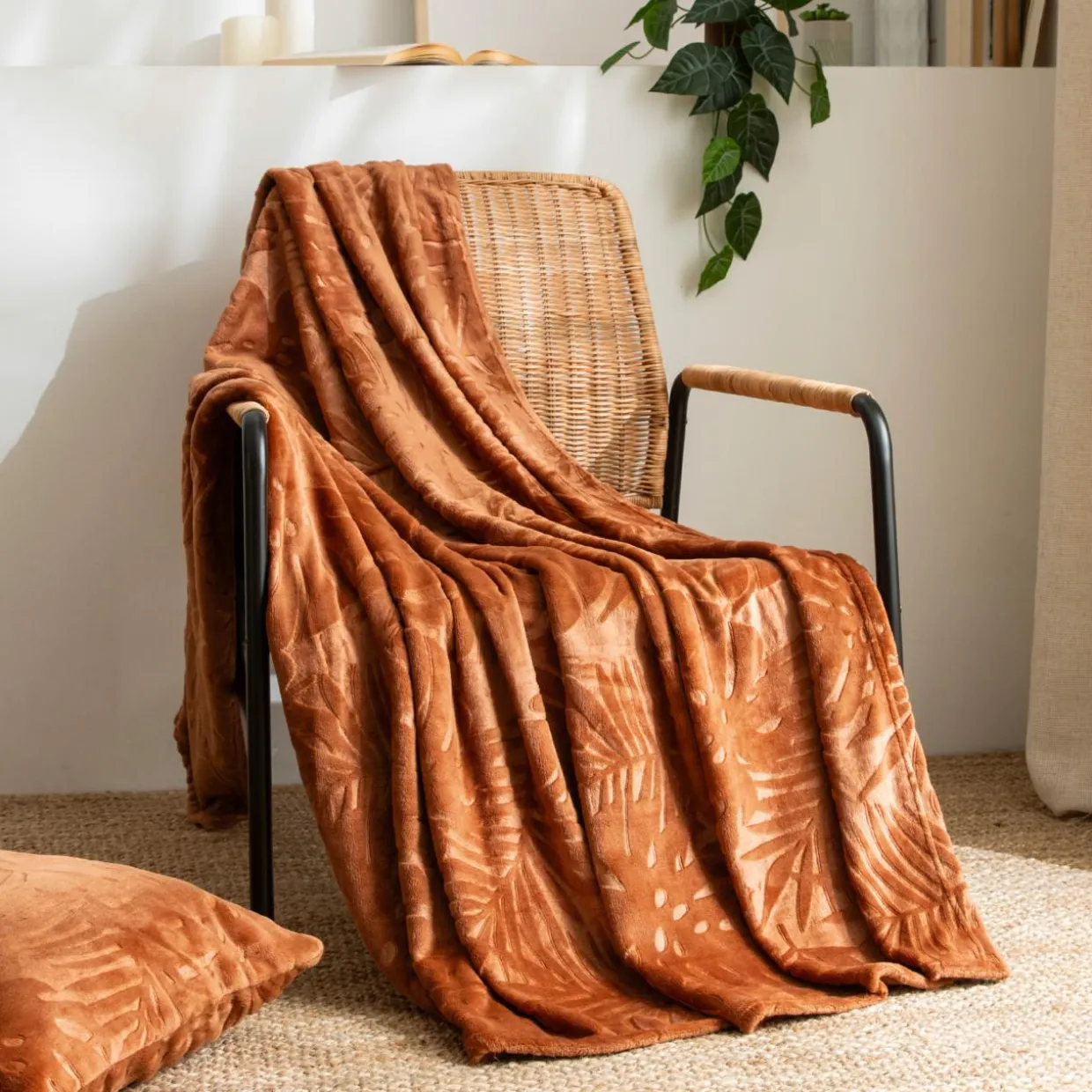 Plaid doux flanelle (125 x 150 cm) Flore Cuivre
