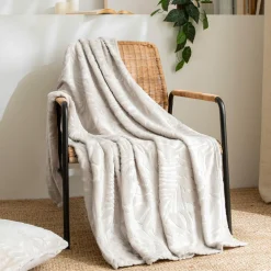 Plaid doux flanelle (130 x 180 cm) Flore Ecru