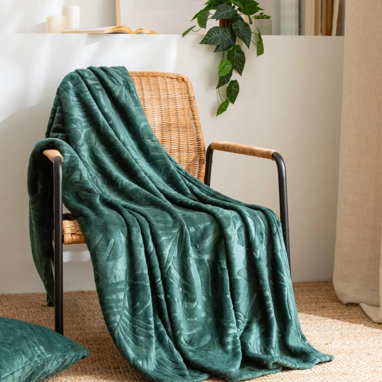 Plaid doux flanelle (125 x 150 cm) Flore Vert