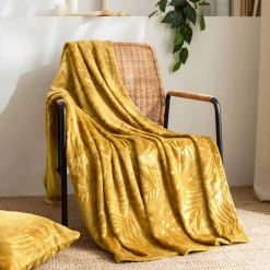 Plaid doux flanelle (125 x 150 cm) Flore Jaune moutarde