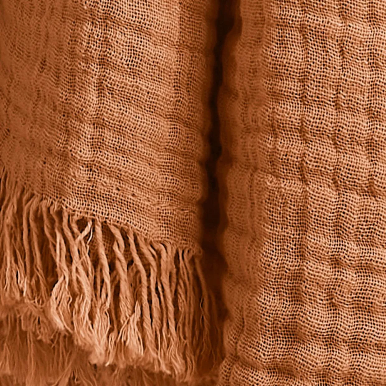 Plaid gaze de coton (180 x 220 cm) Gaïa Abricot