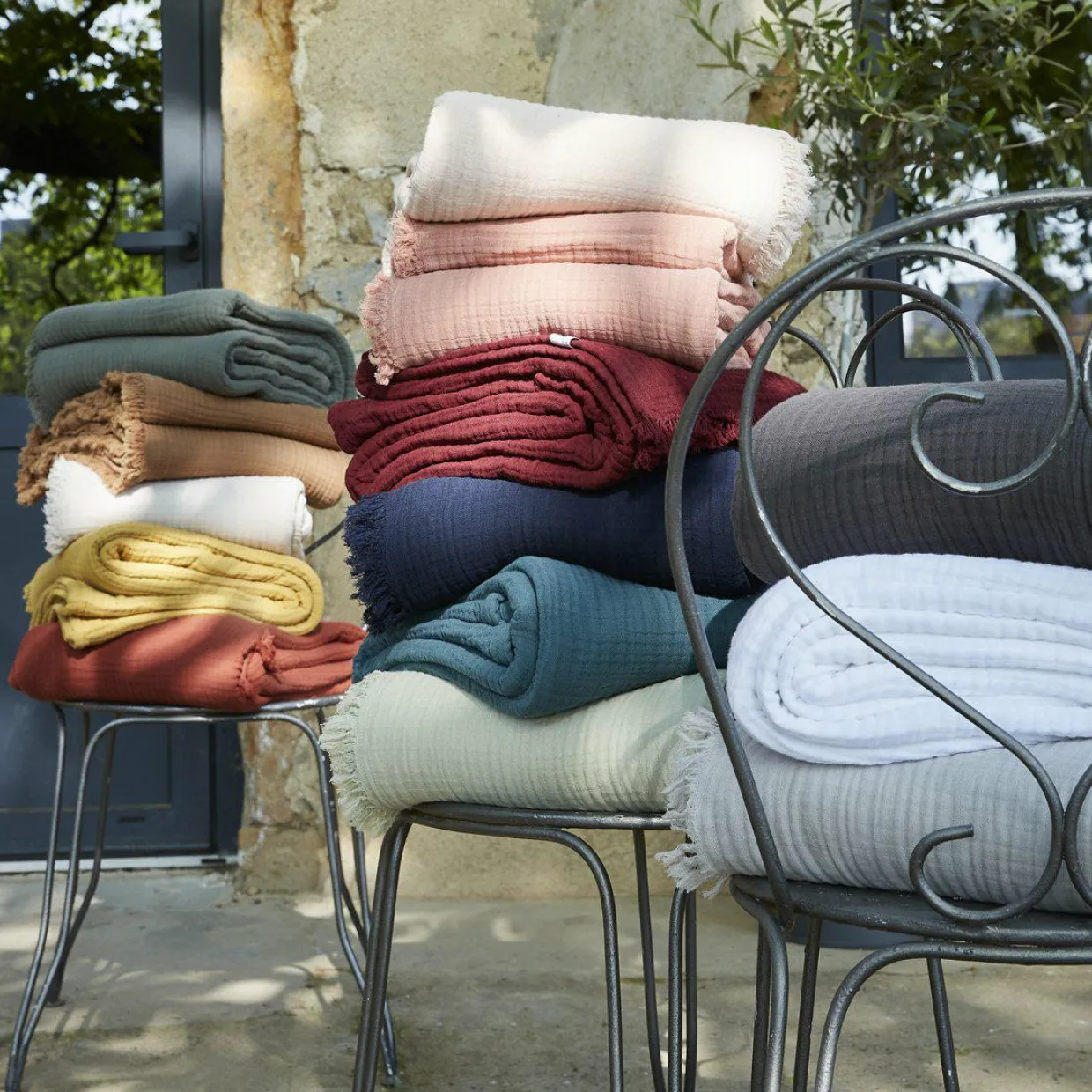 Plaid gaze de coton (130 x 160 cm) Gaïa Blanc chantilly