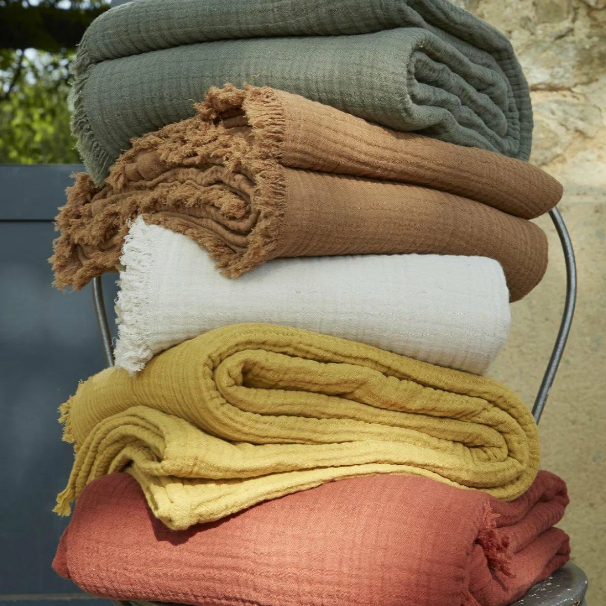 Plaid gaze de coton (130 x 160 cm) Gaïa Blanc chantilly