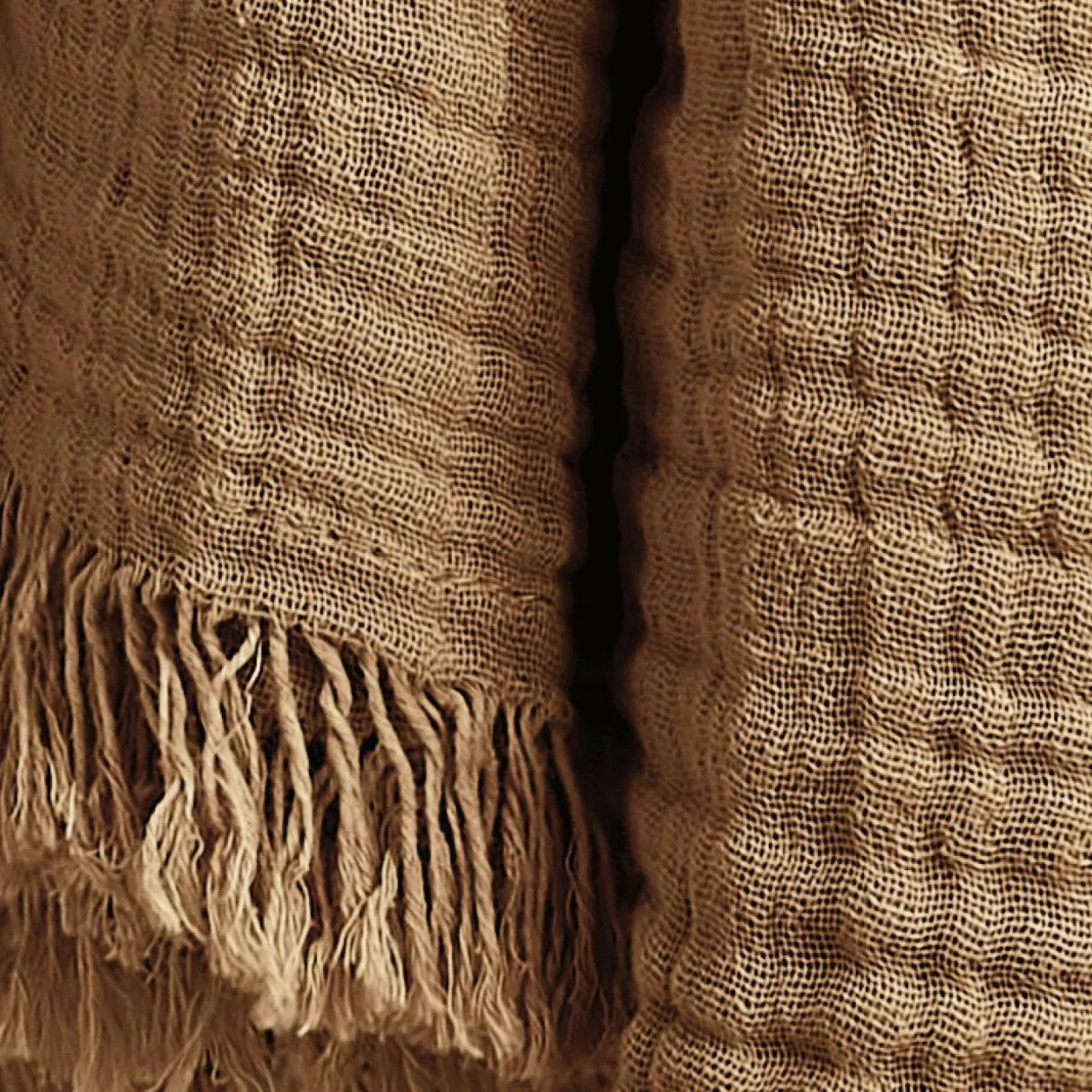 Plaid gaze de coton (130 x 160 cm) Gaïa Camel