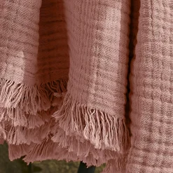 Plaid gaze de coton (180 x 220 cm) Gaïa Rose pêche