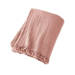 Plaid gaze de coton (180 x 220 cm) Gaïa Rose pêche