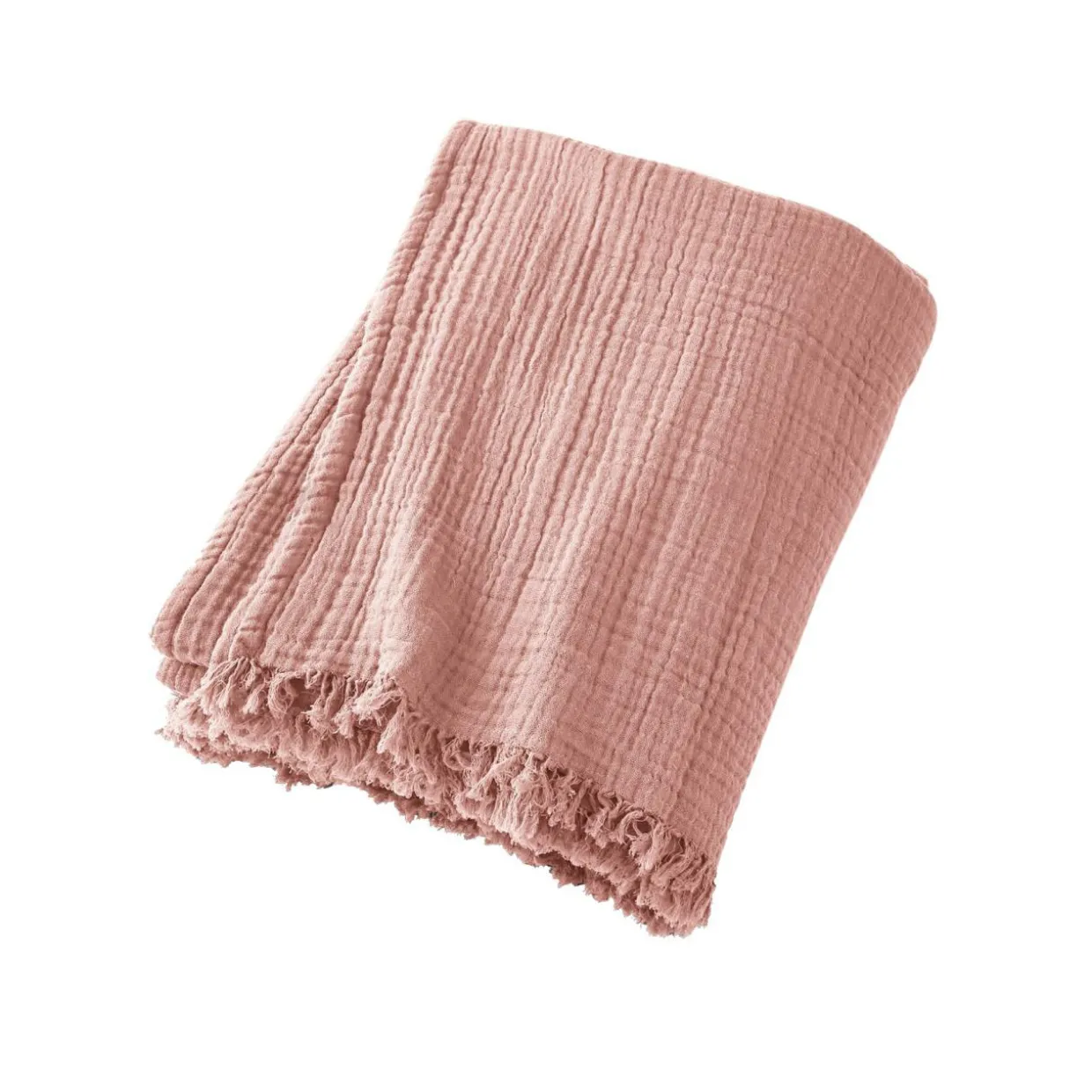 Plaid gaze de coton (180 x 220 cm) Gaïa Rose pêche