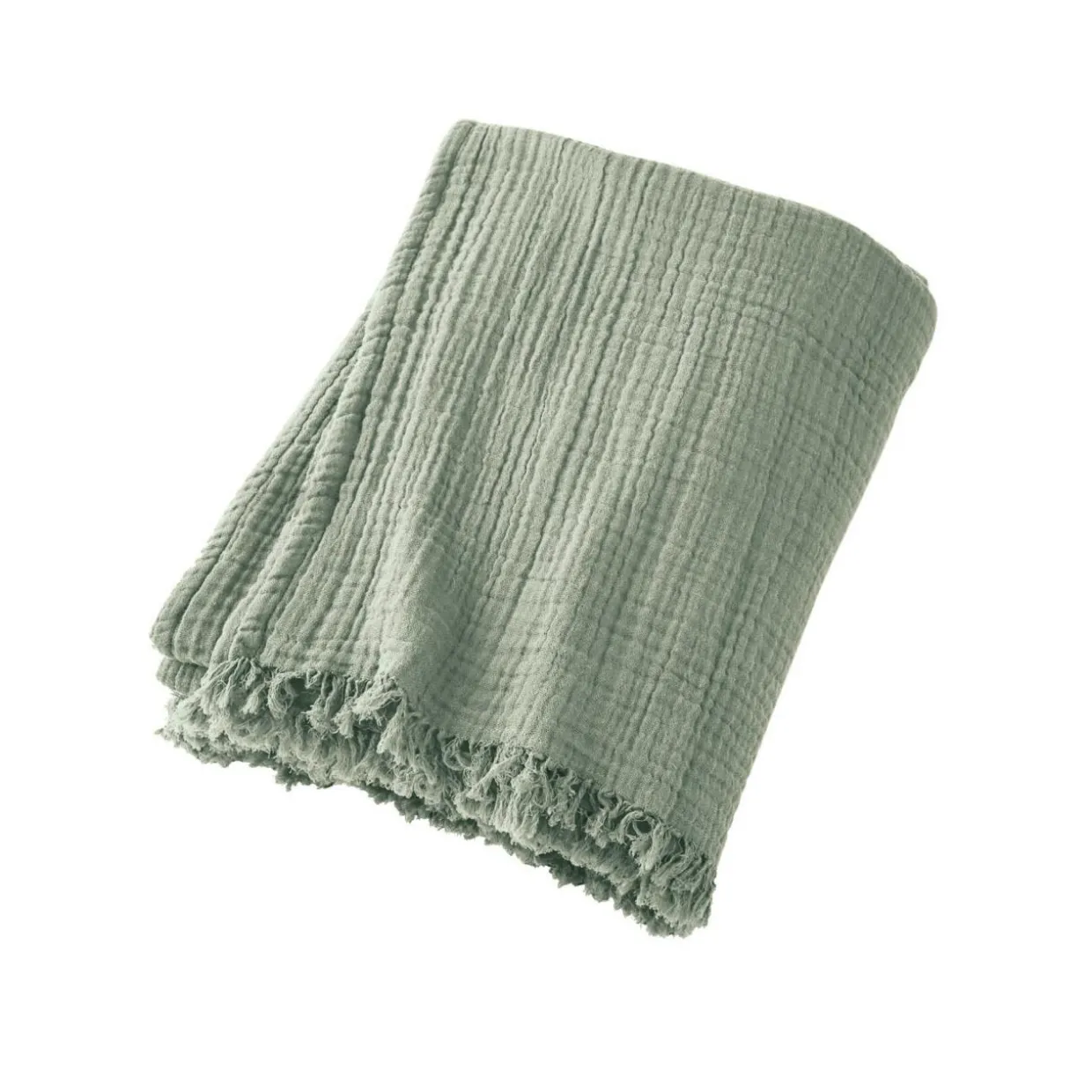Plaid gaze de coton (180 x 220 cm) Gaïa Vert eucalyptus