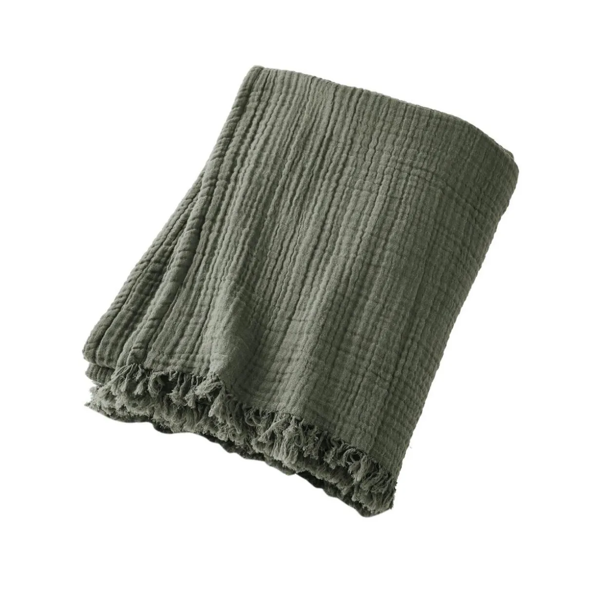 Plaid gaze de coton (180 x 220 cm) Gaïa Vert romarin