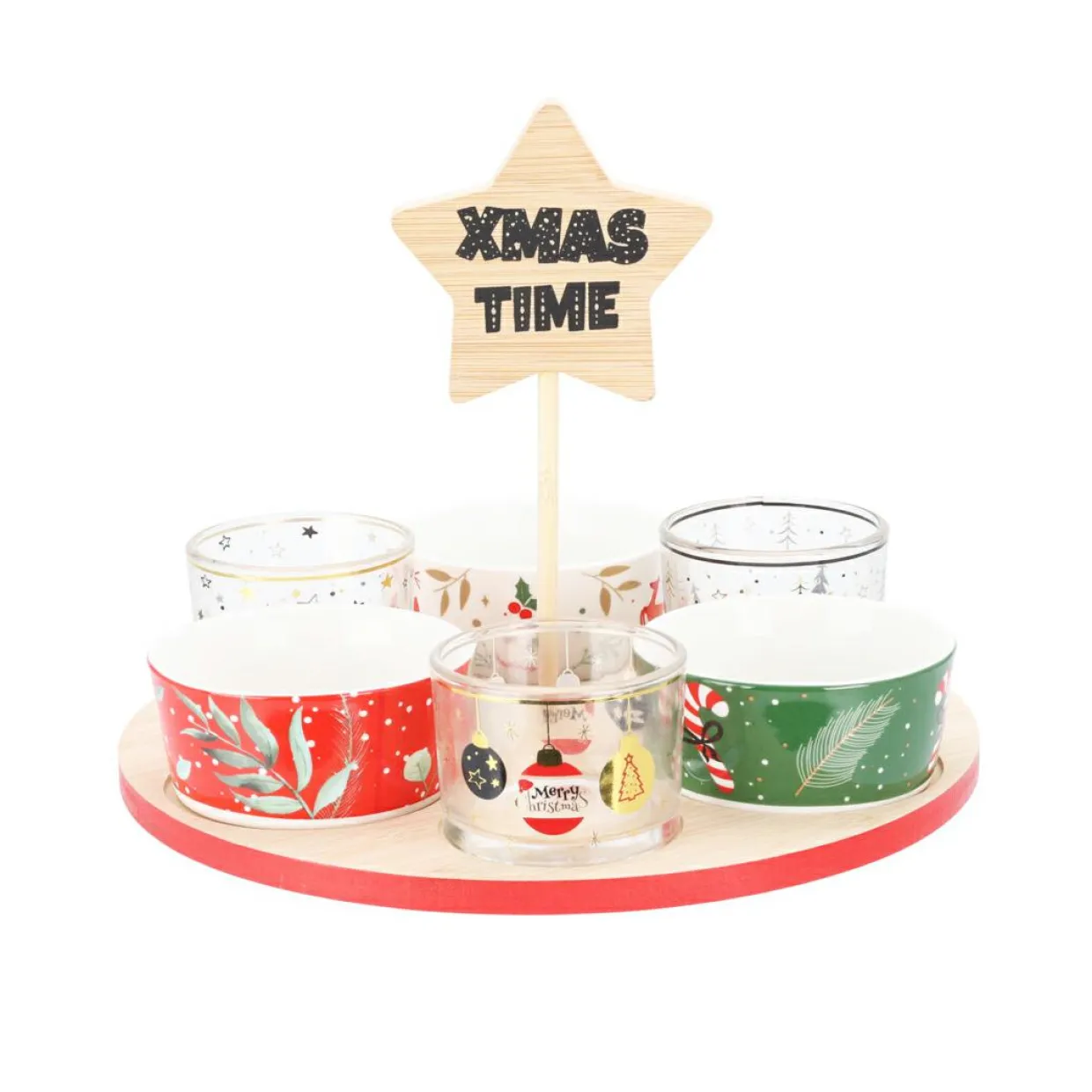 Plateau à tapas et 6 bols (D24 cm) Temps de Noël Multicolore