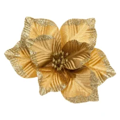 Poinsettia de Noël Marta sur clip (D23 cm) Or