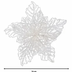 Poinsettia de Noël paillettes sur clip (D23 cm) Blanc