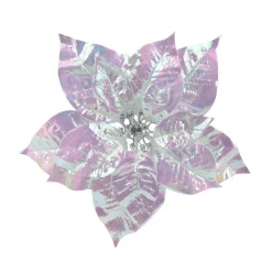Poinsettia de Noël sur clip (D25 cm) Ice irisé