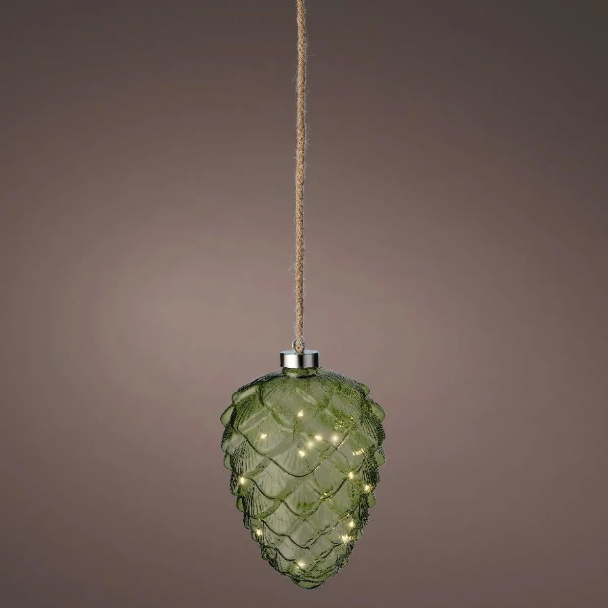Pomme de pin lumineuse en verre à piles 15 LED (H21 cm) Vintage Thé vert/blanc chaud