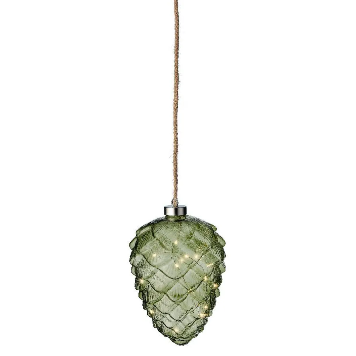 Pomme de pin lumineuse en verre à piles 15 LED (H21 cm) Vintage Thé vert/blanc chaud