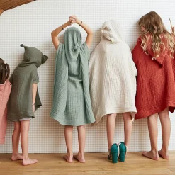 Poncho de bain enfant gaze de coton 6/10 ans Gaïa Beige pampa