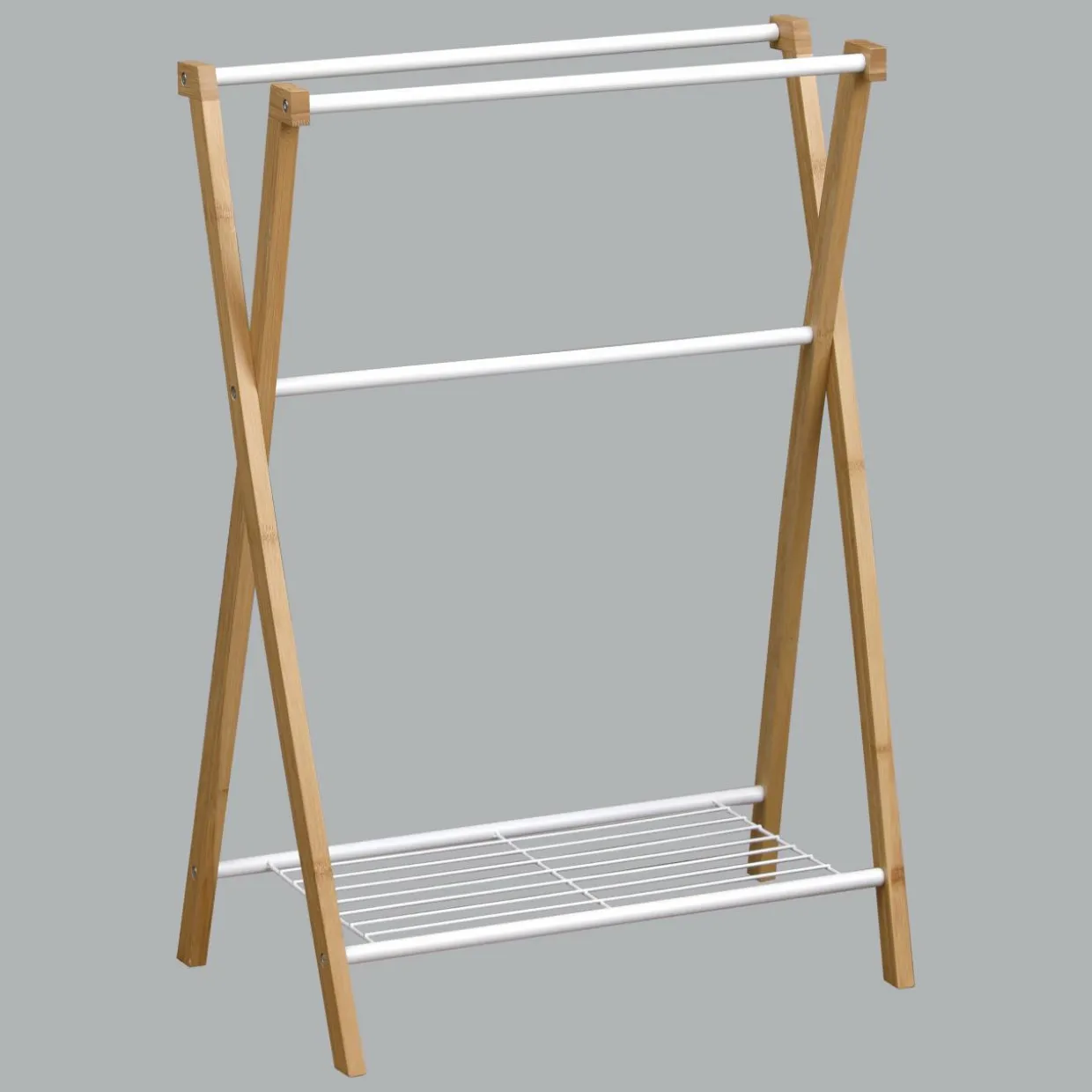 Porte serviette 3 barres + 1 étagère (H86 cm) Bambou Blanc