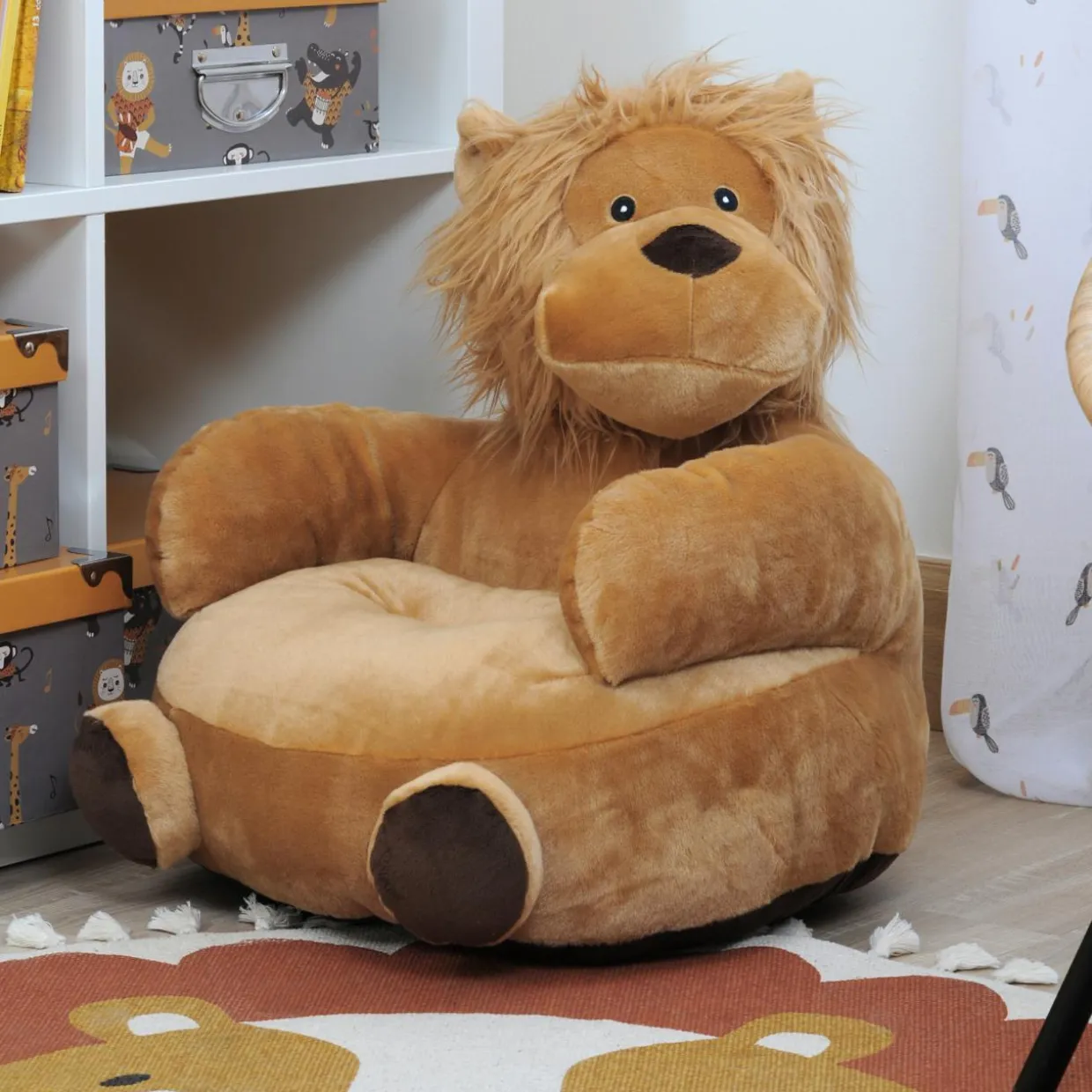 Pouf peluche lion enfant (45 cm) Zimba Marron camel