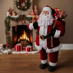 Père Noël déco traditionnel (H124 cm) Velours
