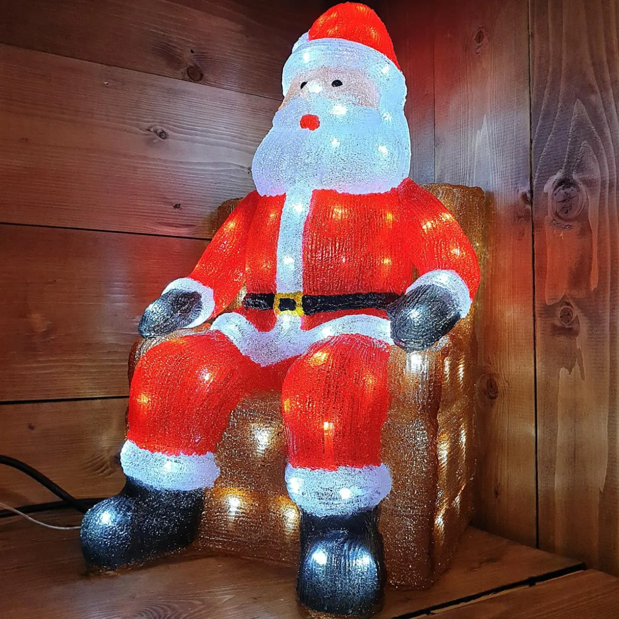 Père Noël lumineux assis 100 LED (H60 cm) Blanc froid