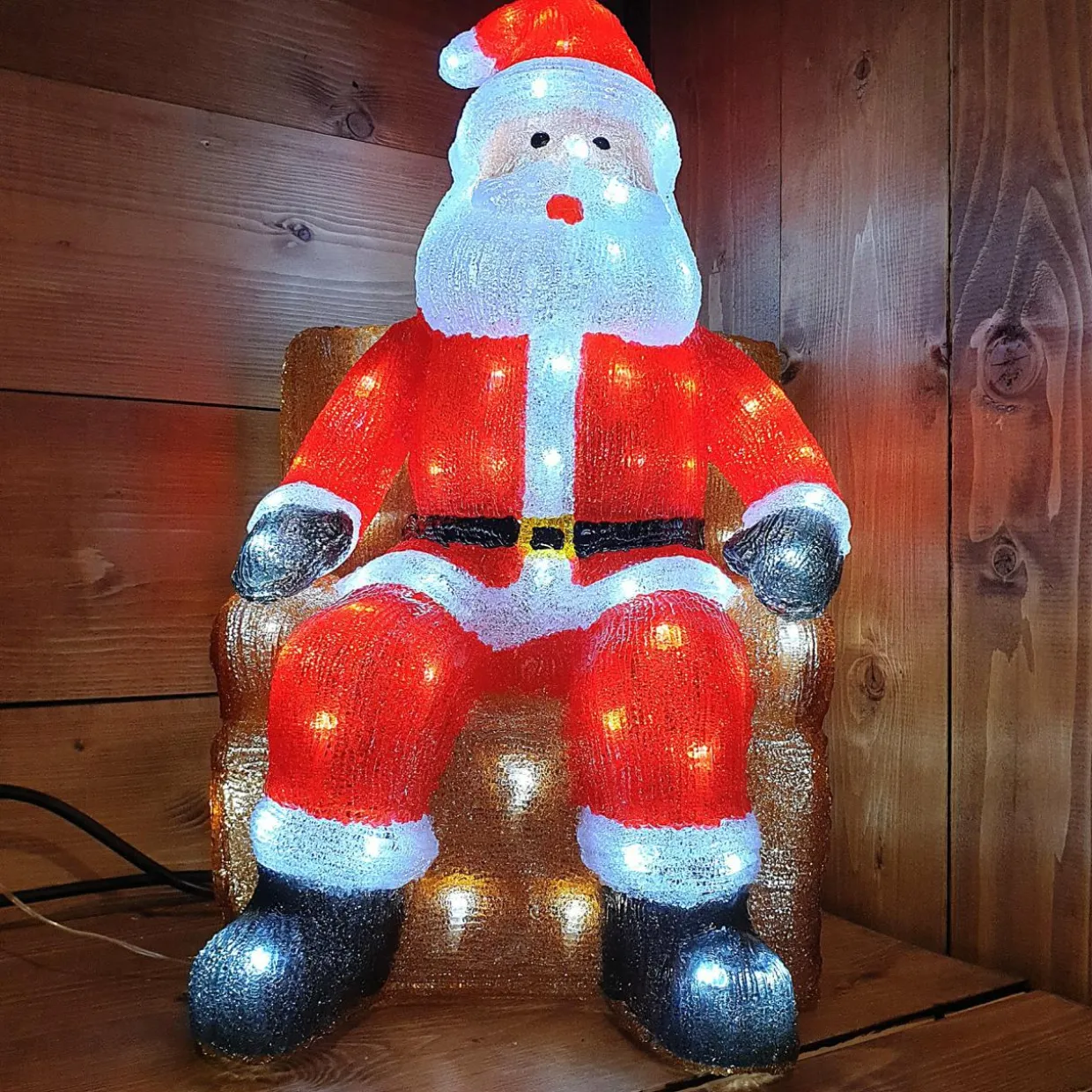 Père Noël lumineux assis 100 LED (H60 cm) Blanc froid