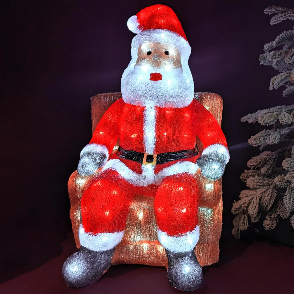 Père Noël lumineux assis 100 LED (H60 cm) Blanc froid