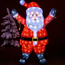 Père Noël lumineux avec guirlande 180 LED (H88 cm) Blanc froid