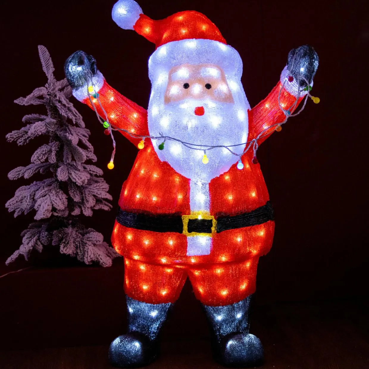 Père Noël lumineux avec guirlande 180 LED (H88 cm) Blanc froid