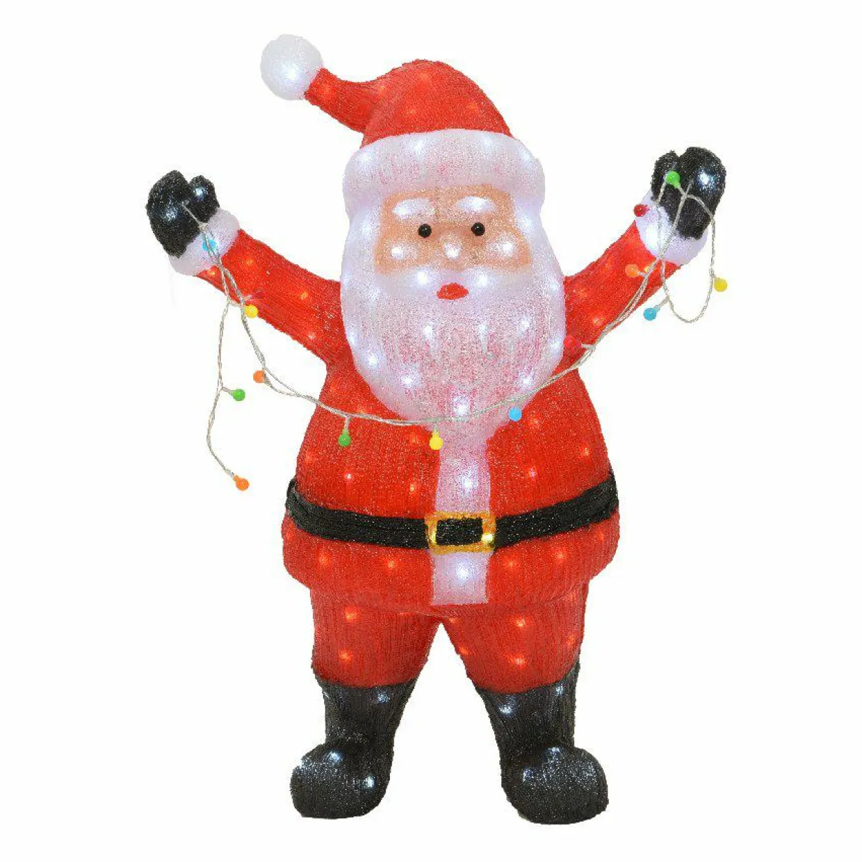 Père Noël lumineux avec guirlande 180 LED (H88 cm) Blanc froid
