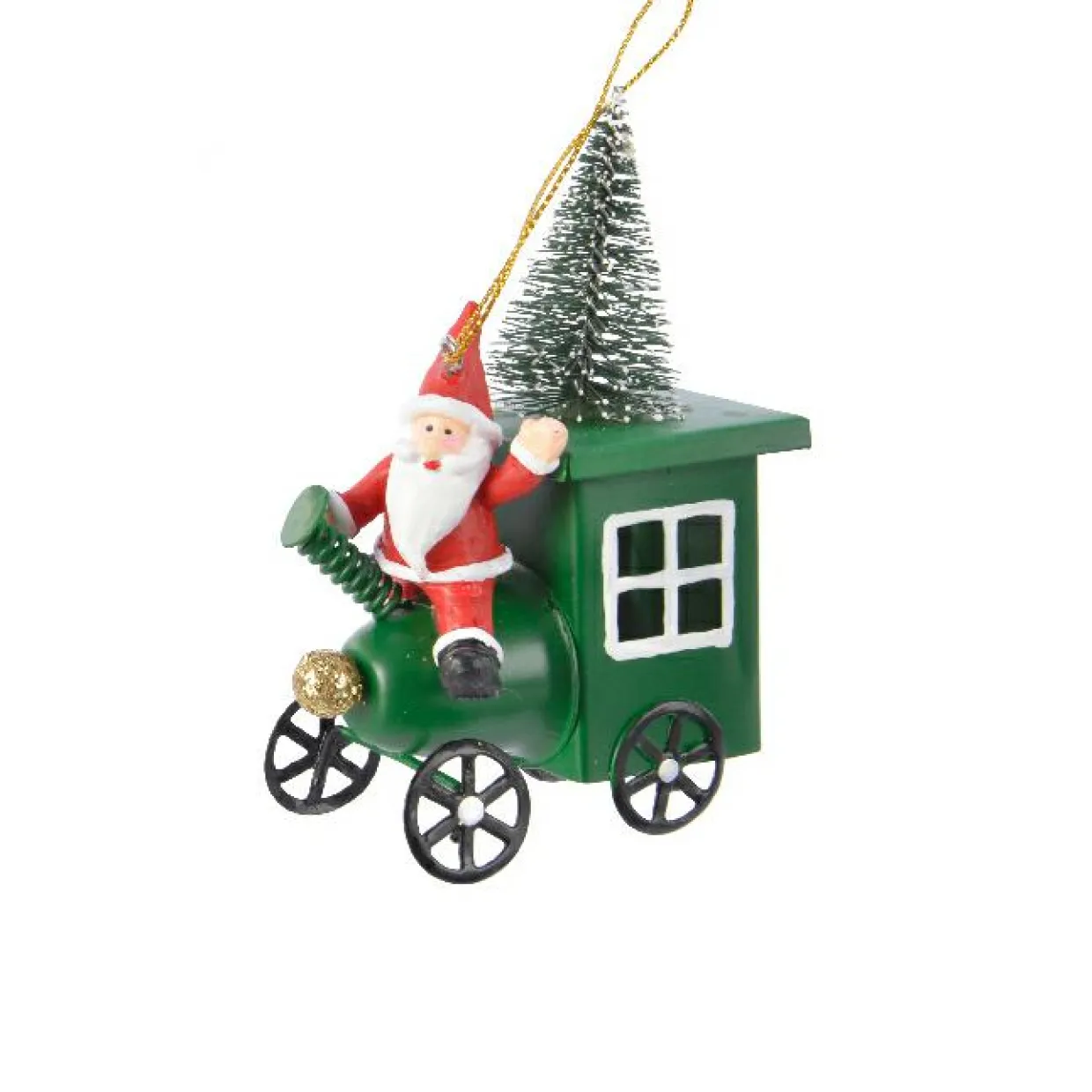 Père Noël à suspendre (H11 cm) En voiture Vert