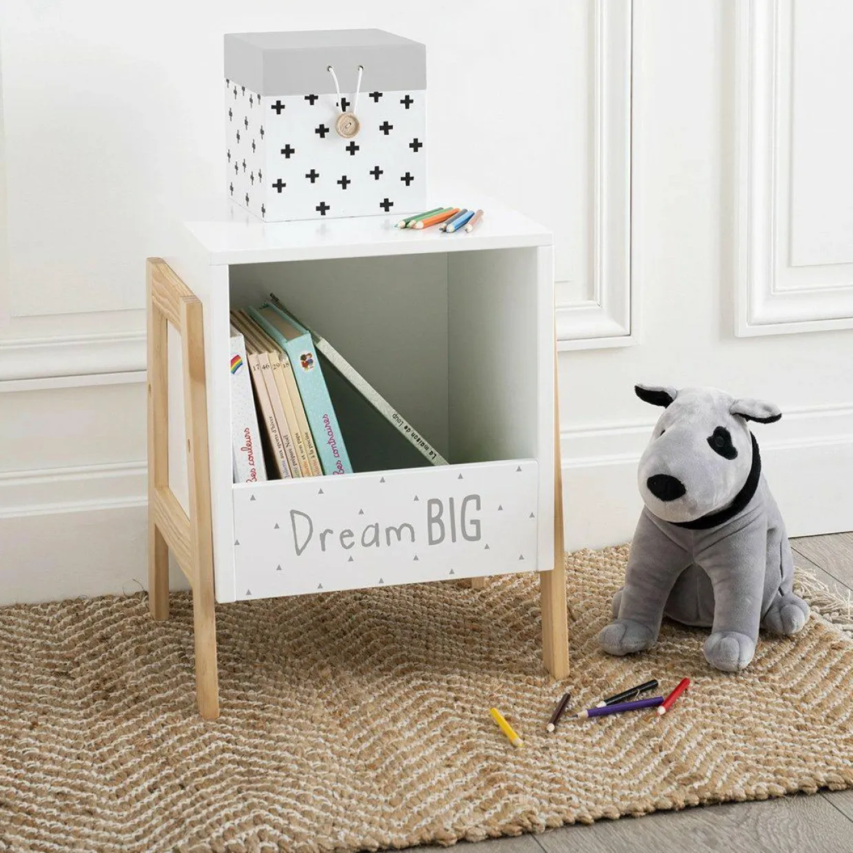 Rangement enfant casier bois (H40 cm) Ecriture Blanc