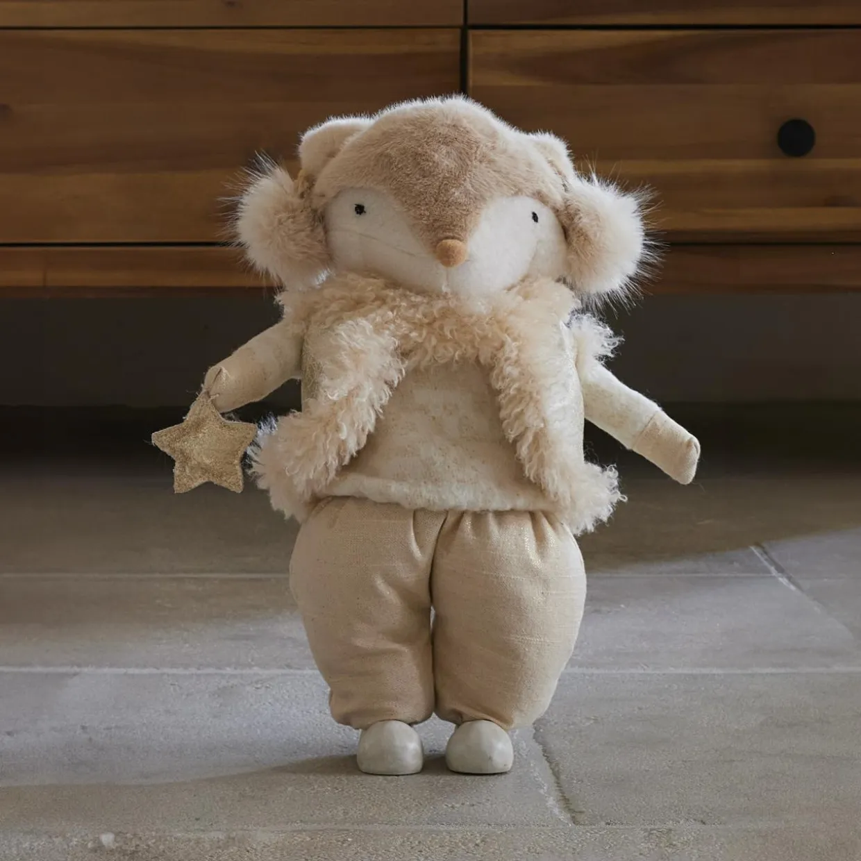 Renard de Noël debout (H41 cm) Etoile scandinave dorée