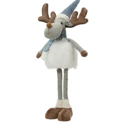Renne de Noël debout (H56 cm) Stan Gris et fourrure blanche