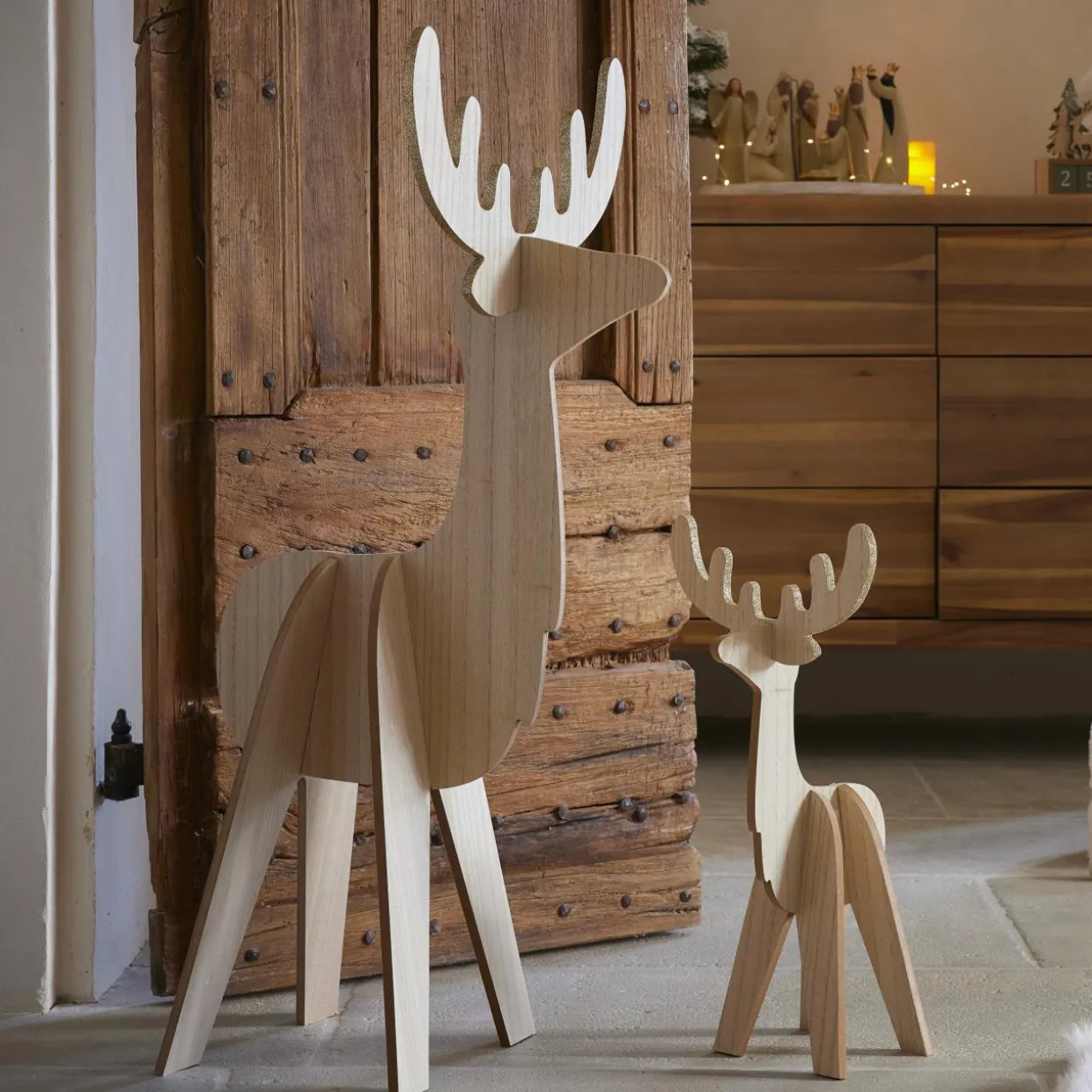 Renne de Noël en bois (H48 cm) Esprit scandinave Naturel