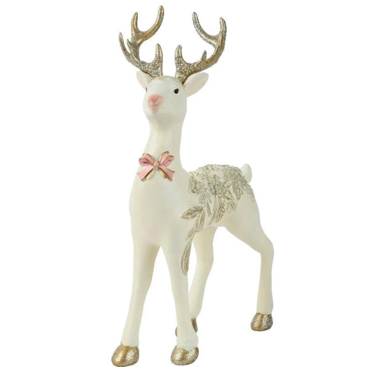 Renne de Noël (H30 cm) Prince des Bois Blanc et rose