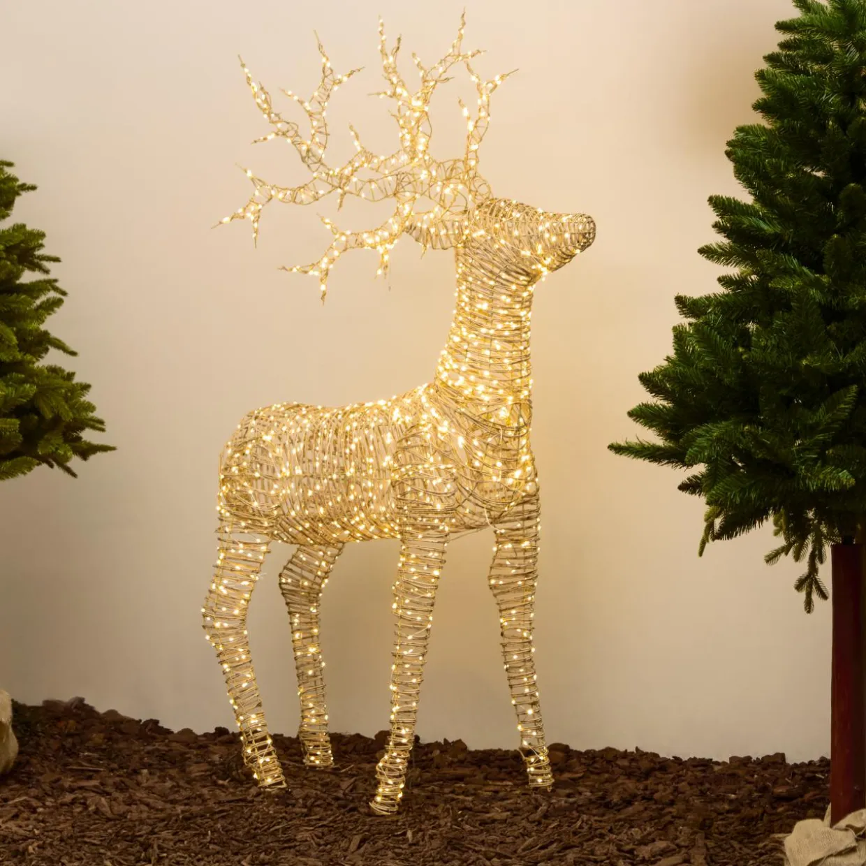 Renne lumineux 1320 Micro LED (H180cm) Stan résine tressée Naturel Blanc chaud