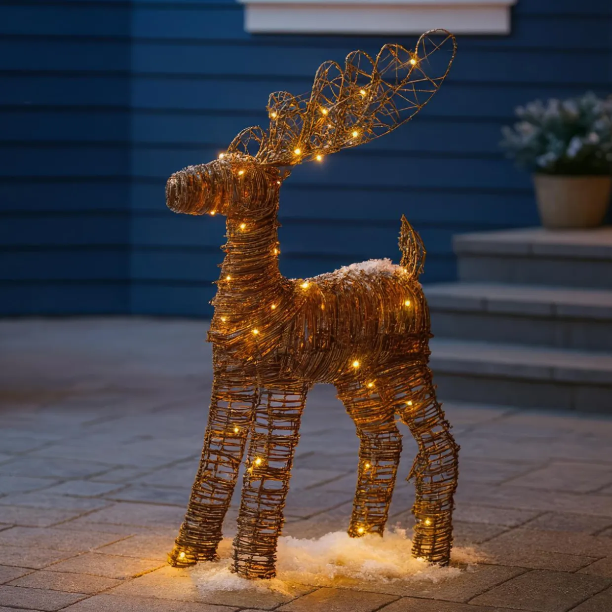 Renne lumineux à piles 50 Micro LED (H55 cm) Rotin Brun/blanc chaud