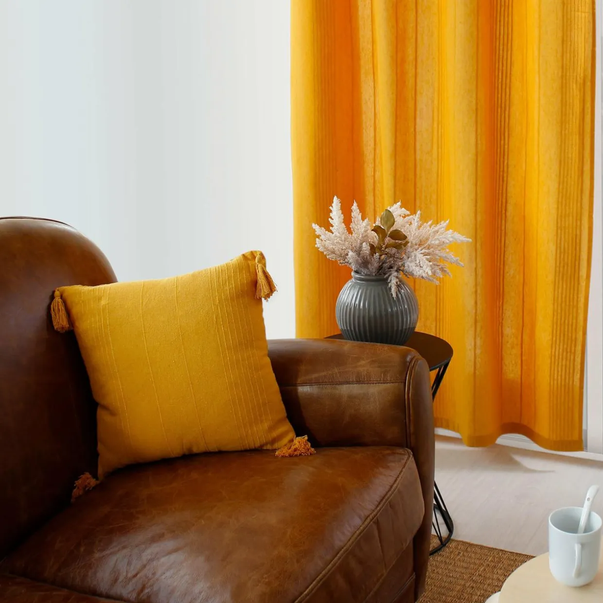 Rideau coton recyclé (140 x 240 cm) Bombay Jaune moutarde
