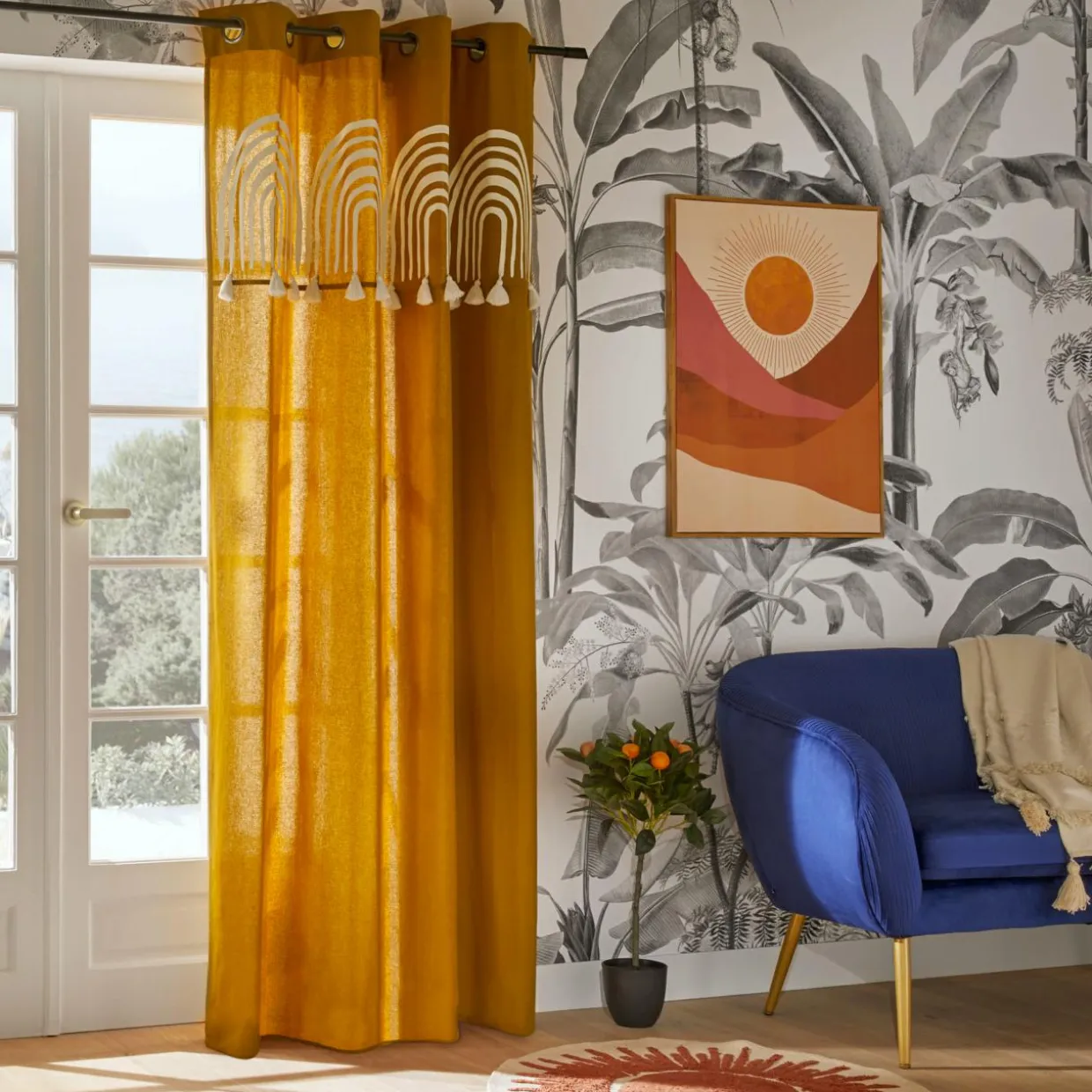 Rideau coton (140 x 260 cm) Soleya Jaune moutarde
