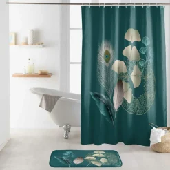 Rideau de douche à anneaux (180 x 200 cm) Ginkoblue Bleu