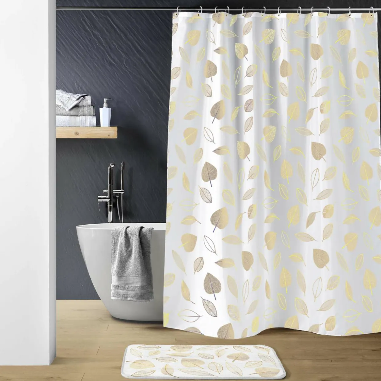Rideau de douche à anneaux (180 x 200 cm) Joya Blanc